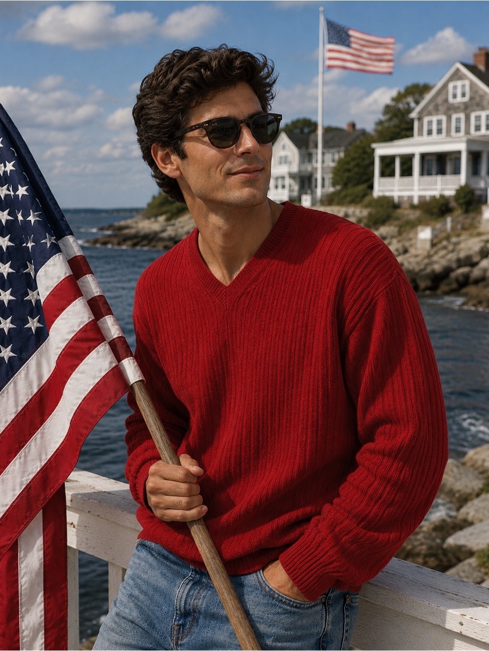 VTG Geoffrey Beene V-Neck Cashmere Blend Red Sweater for Men NWT nautical